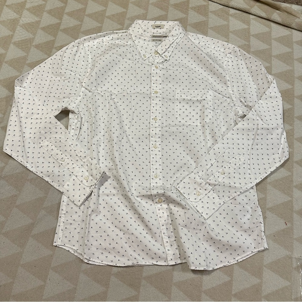 J crew Slim Secret Wash cotton poplin shirt white spring toss flower print